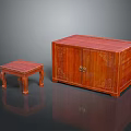 Ornate Traditional Redwood Furniture Set With Carved Cabinet And Small Table